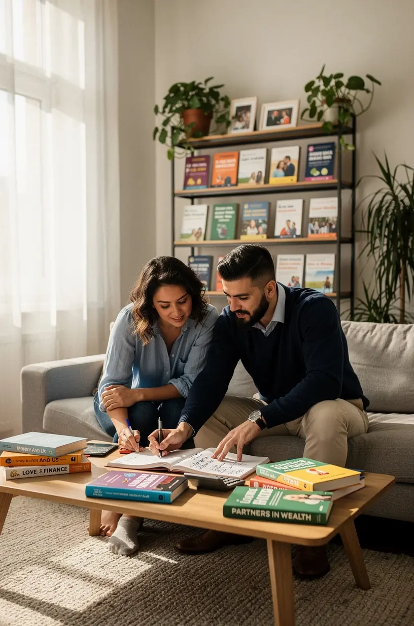 Pénzügyi tanácsadó magyarázza a párnak a befektetések alapjait egy oktató táblánál.